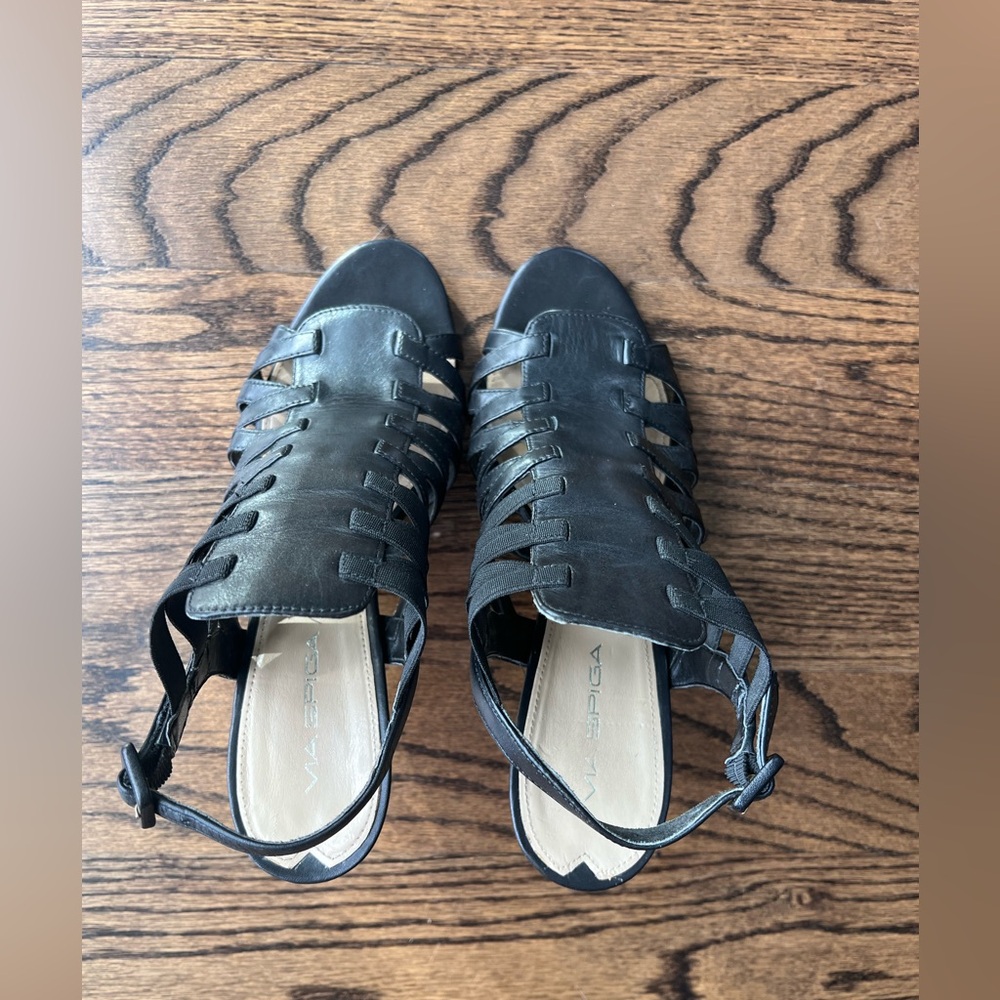 Via Spiga Black Leather Gladiator High Heel Sandals - Picture 5 of 9